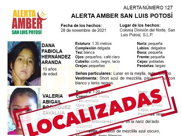 Alerta Amber localiza tres niñas buscadas en SLP