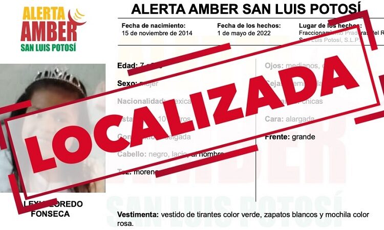 Localiza FGE a niña que contaba con Alerta Amber en San Luis Potosí