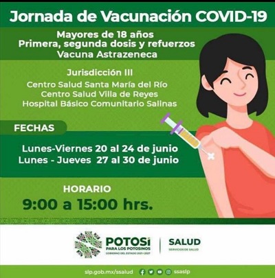 Vacunación contra Covid-19 para mayores de 18 años en Villa de Reyes
