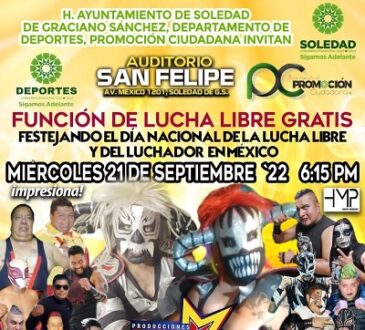 La Dirección de Deporte Municipal de Soledad invita a función de lucha libre gratuita