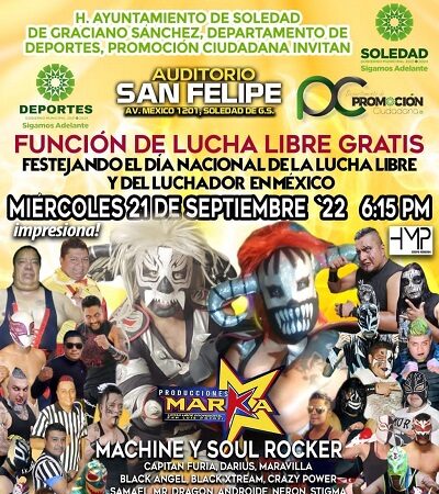 La Dirección de Deporte Municipal de Soledad invita a función de lucha libre gratuita