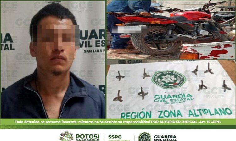 Un motociclista detenido por GCE al transportar “poncha llantas” en Matehuala